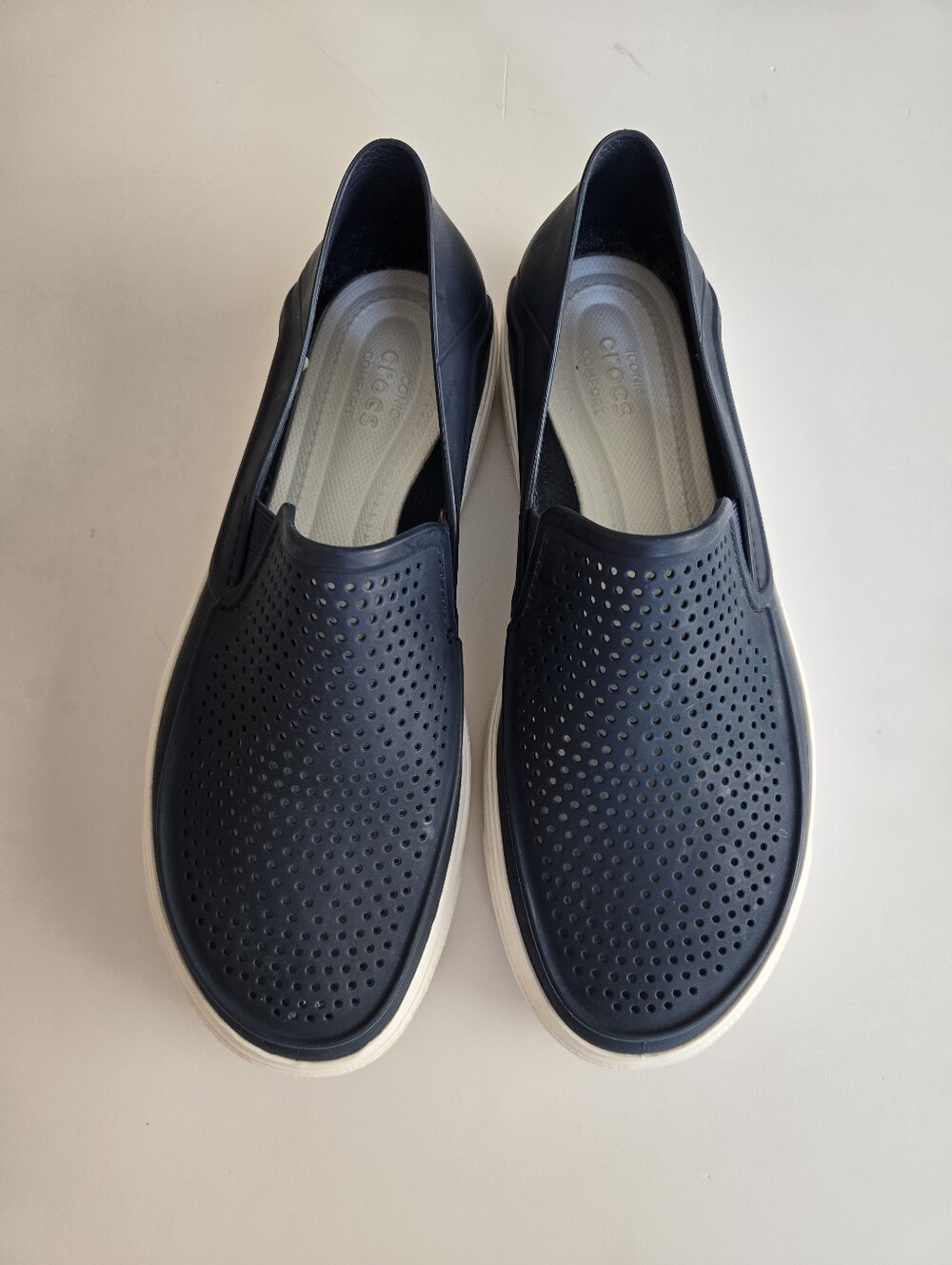 CROCS Women’s Navy Perforated Slip-On Loafers with White Sole 9